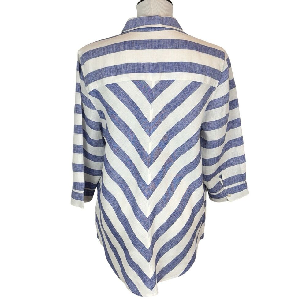 Chicos No Iron Linen Button Down Shirt Blouse. Sz‎ 2 / L Striped 3/4 Sleeve - Picture 4 of 11